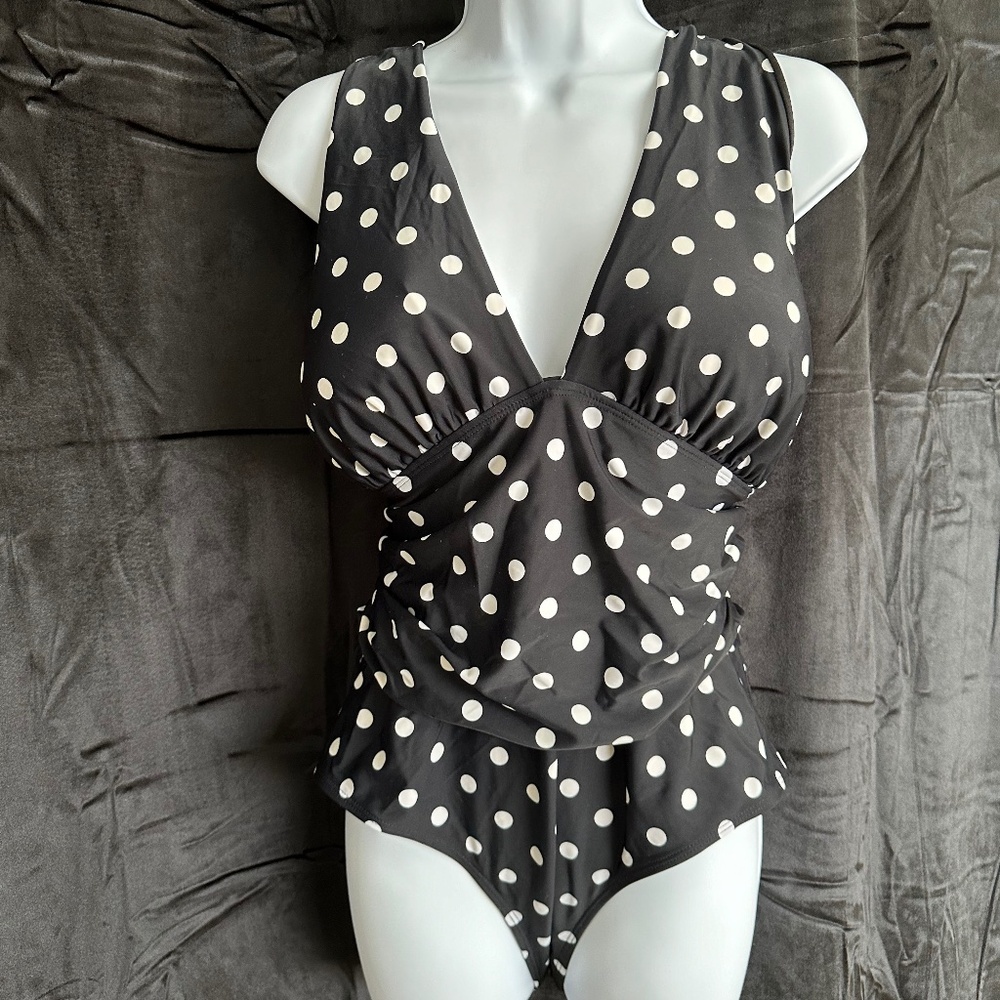 Black and White polka dot bathing suit, size XL